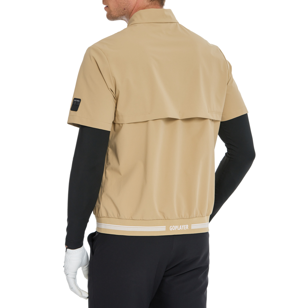 男輕薄防風防潑水半袖風衣(卡其)