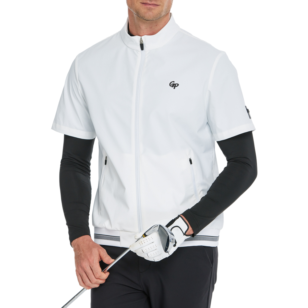 Men's lightweight, windproof, and water-repellent short-sleeved windbreaker (white)