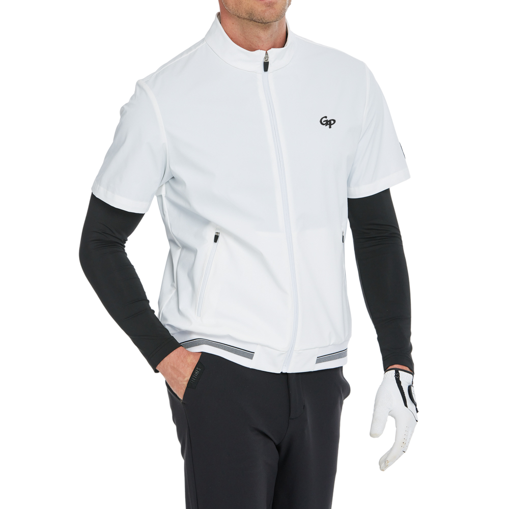 Men's lightweight, windproof, and water-repellent short-sleeved windbreaker (white)