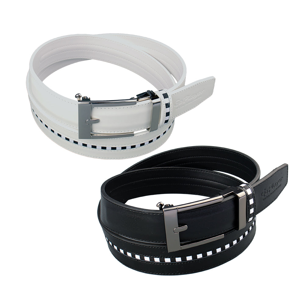 GoPlayer Wide Slide Buckle Balck Golf Belt (Black and White Checkered Stripes)