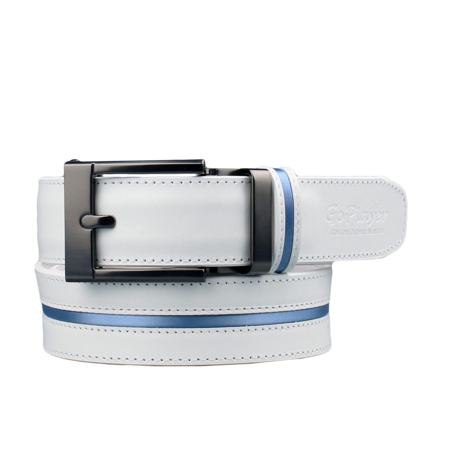 GoPlayer Wide Slide Buckle Black Golf Belt (Blue Stripe)