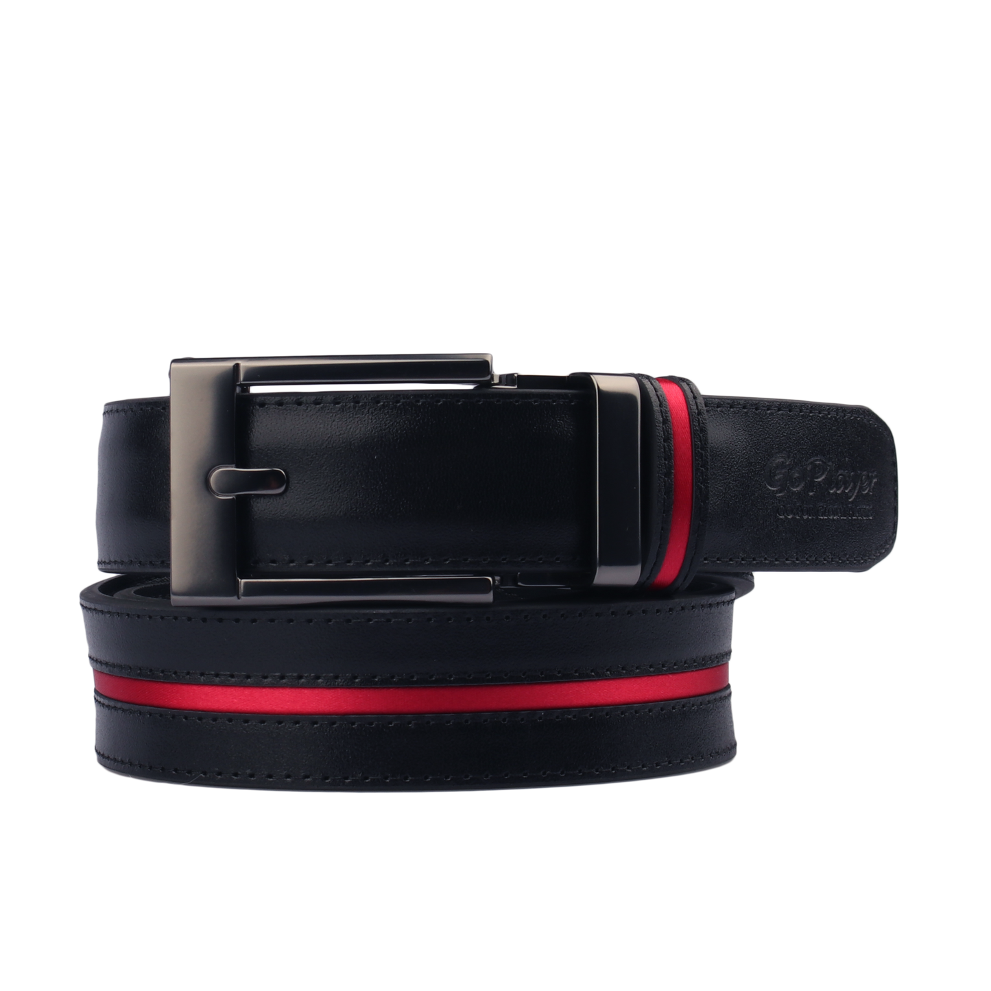 GoPlayer Wide Slide Buckle Black Golf Belt (Red Stripe)