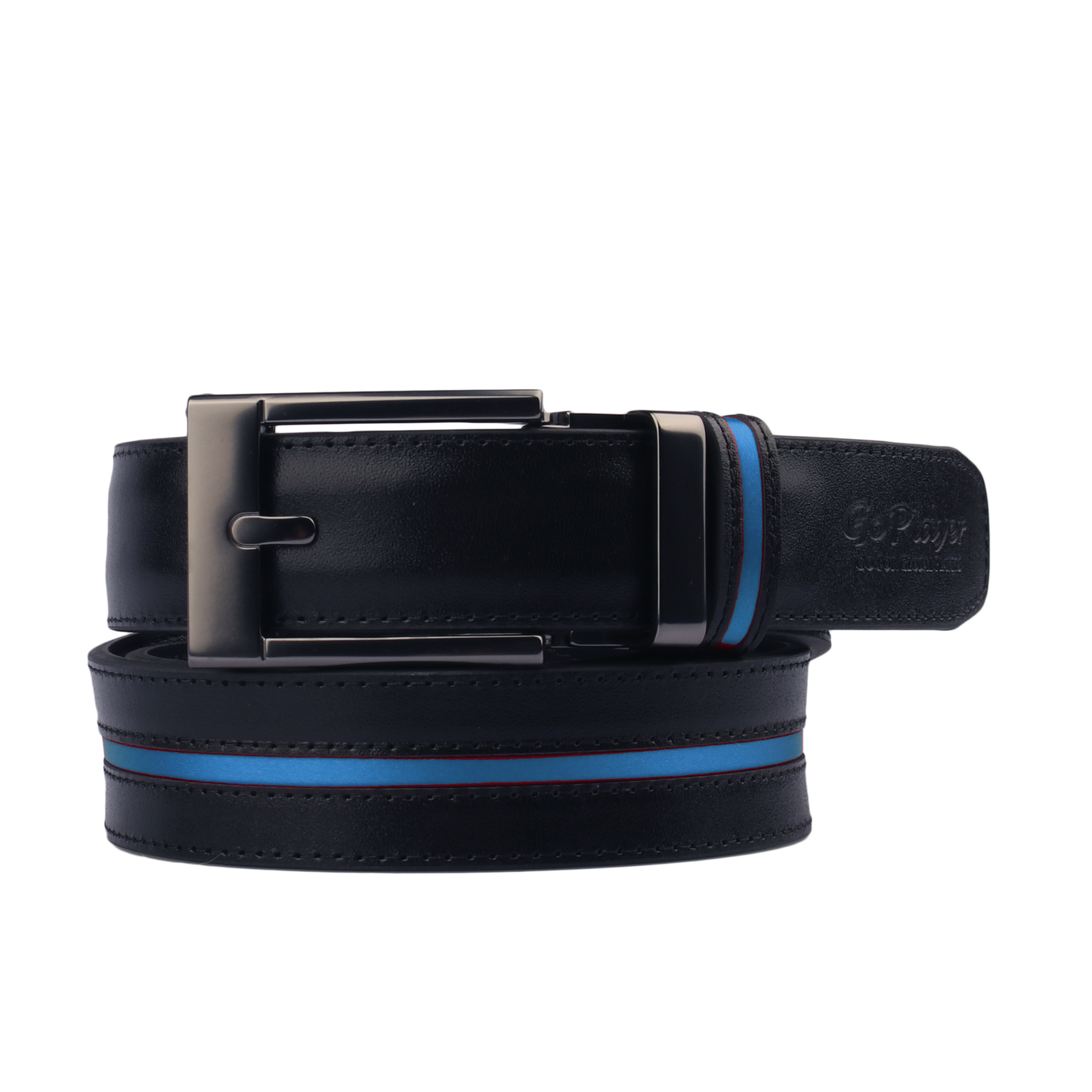 GoPlayer Wide Slide Buckle Black Golf Belt (Blue Stripe)